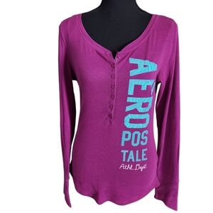 2010s Aeropostale Half Button Henley Zebra Logo Long Sleeve Sz XL